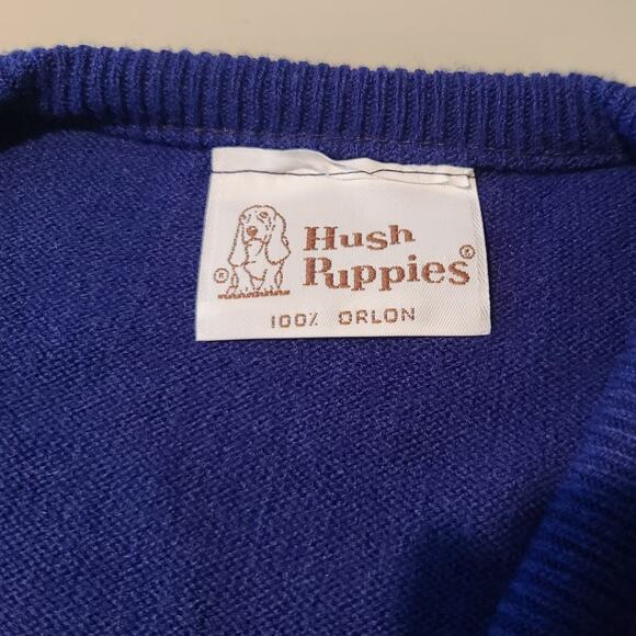 Vintage Hush Puppies bright blue long sleeve v-neck sweater dog logo - XS / S - Picture 3 of 5